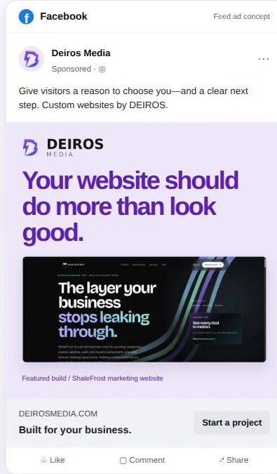 DEIROS Facebook ad concept for custom website design