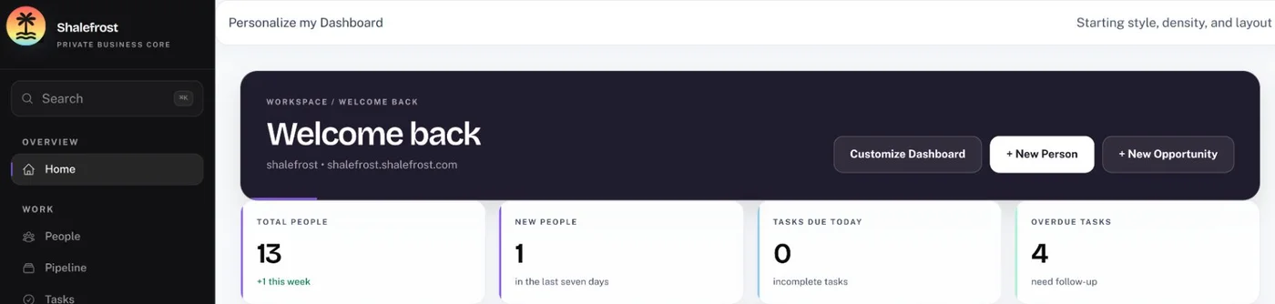 ShaleFrost CRM dashboard overview