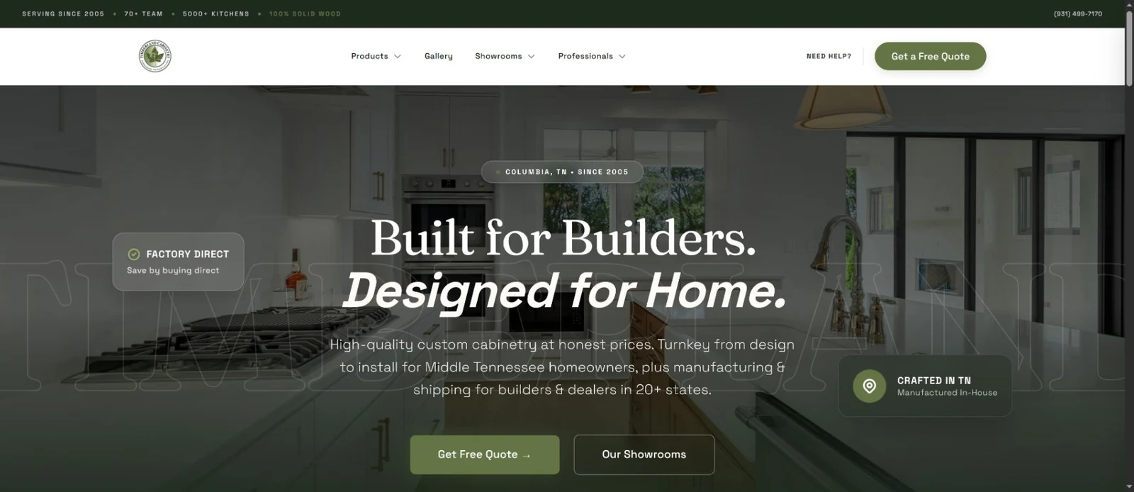 Timberland Cabinets homepage design by DEIROS